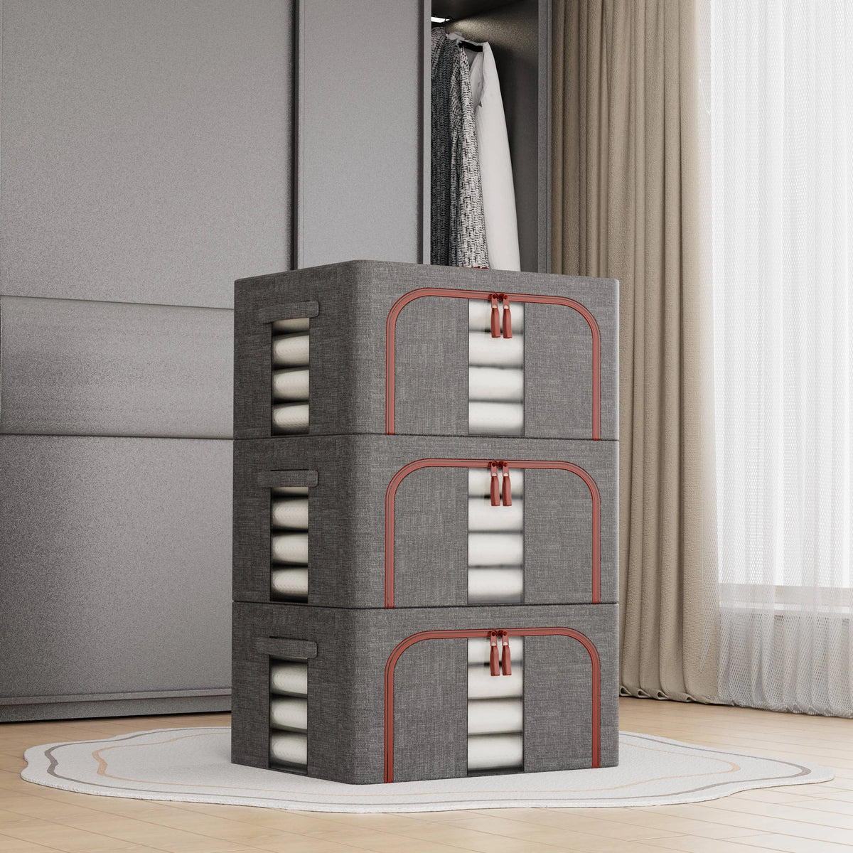 24L Metal Frame Foldable Fabric Bins Organizer for Clothes Stackable Storage Bin Toys Boxes Organizer for Clothes Boxes Bins
