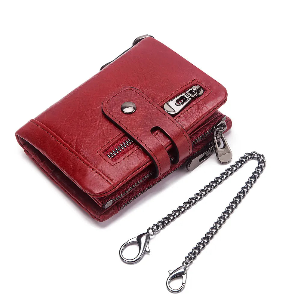 Cow Leather Luxury Purses RFID Casual Card Wallet Leather Female Wallets Vintage Double Chains Lady Wallet