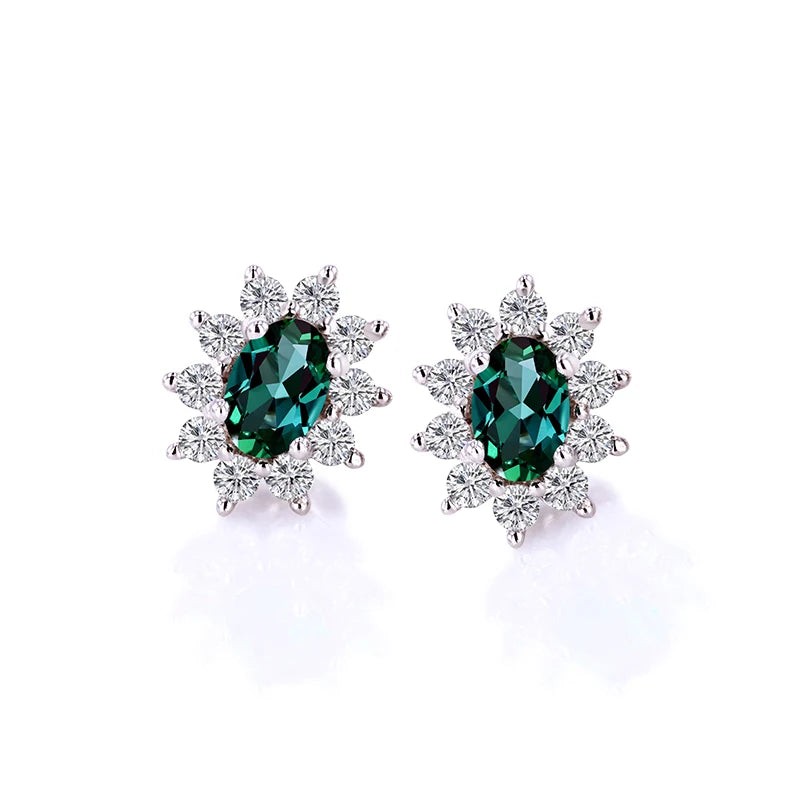 Starsgem 14k White Gold Earring1.5ct Zambia Emerald Oval Cut Sapphire Earring 2.5mm Lab  Diamond Earring Stud