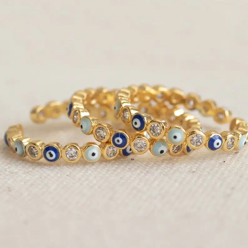 Dainty Evil Eyes Ring Eye of Turkey Rings Adjustable Minimalist Gold Stackable Rings Evil Eyes Protection