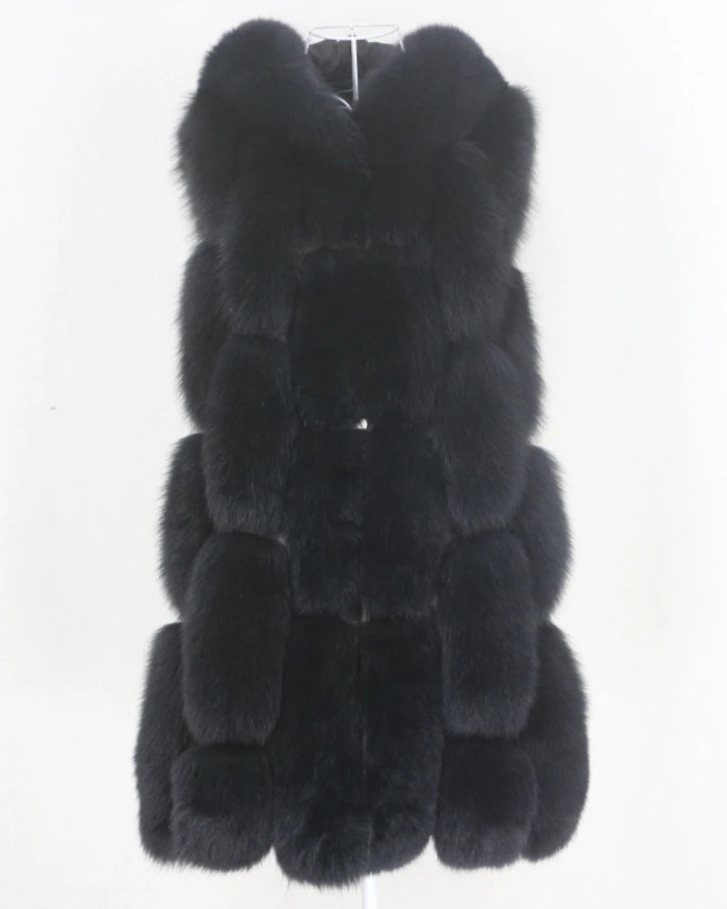 OFTBUY Women's Casual Streetwear Genuine Natural Fox Fur Shearling Vest Coat Furry Hooded Top Real Fur Sheepskin Leather Winter