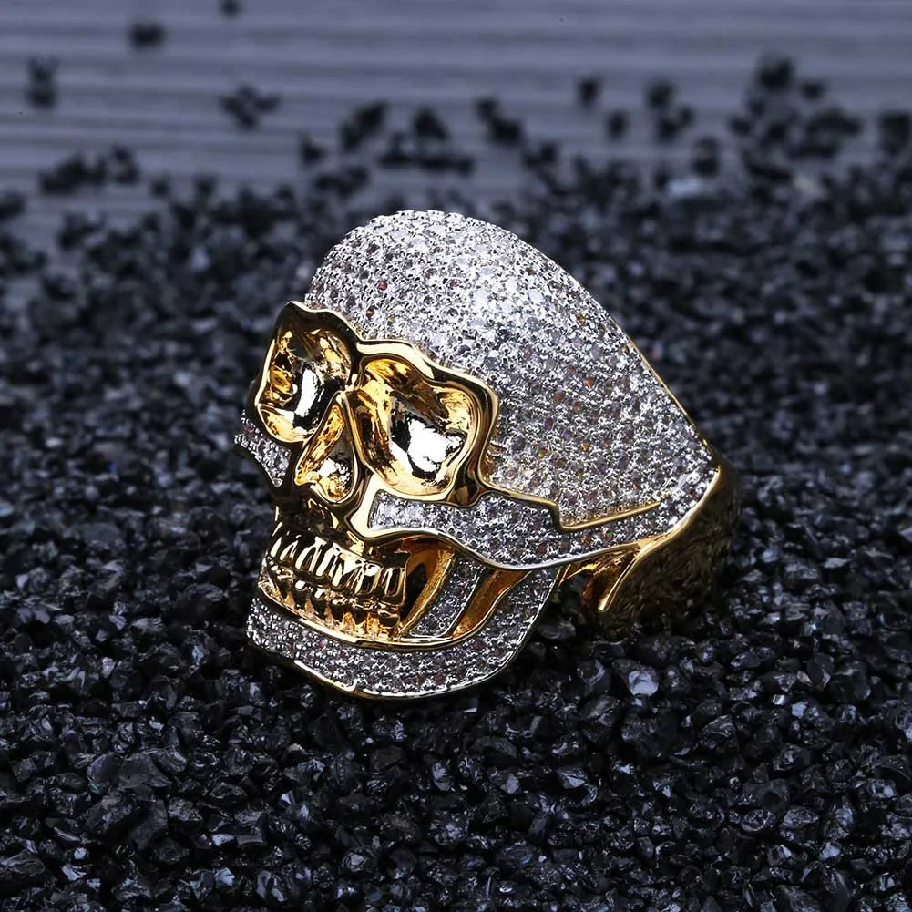 Hip Hop Trendy Personality Retro Skull Men's Domineering Ring Micro-Inlaid Zircon Ring