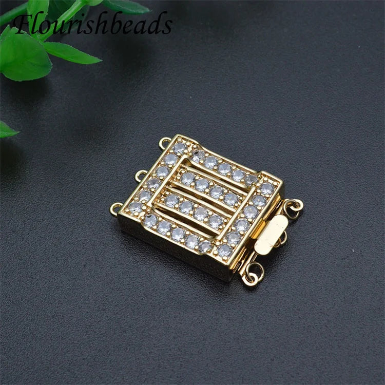 Fashion Design Anti Fading Gold Silver Plated Metal Brass Big Size CZ Pave Rectangle Bracelet Box Clasps for DIY Jewelry Making