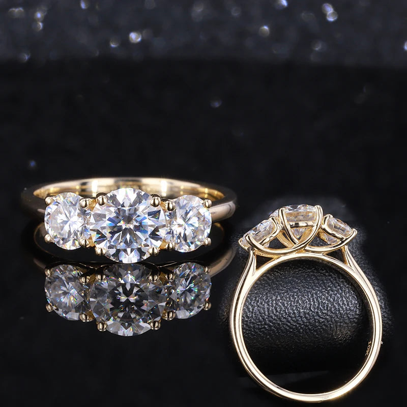 Starsgem 10K Yellow Gold Three Stone HPHT Lab Grown Diamond Wedding Ring
