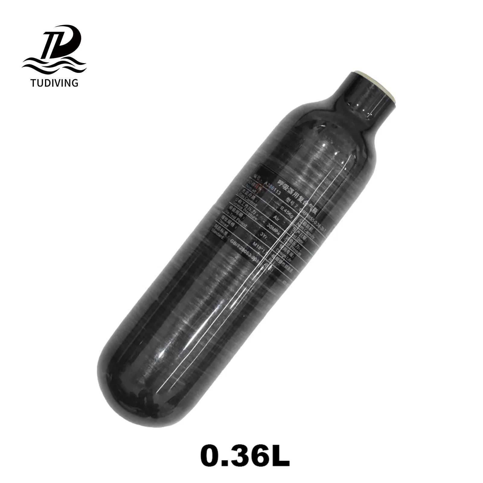 TUDIVING Low Price Customized OEM High Performance High Pressure 0.36L 4500psi 300bar 30mpa Paintball Carbon Fiber Gas Cylinder