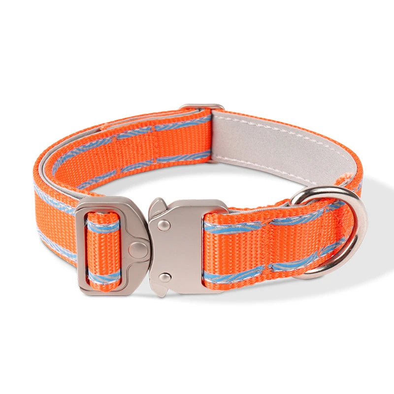 High Quality Pet Outdoor Training Nylon Collar Heavy Duty Metal Buckle Adjustable Reflective Tactical Dog Collar