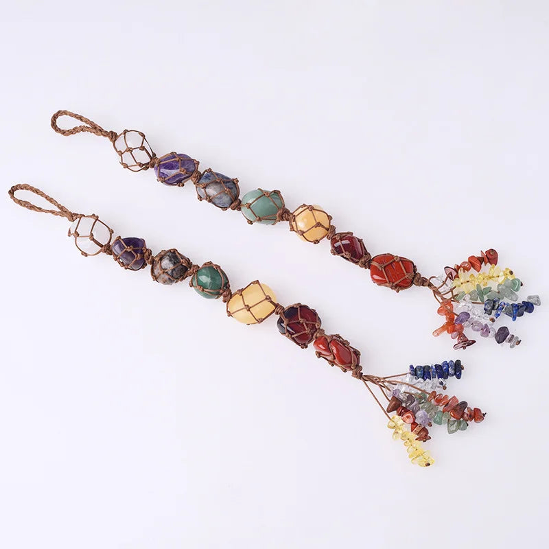 Natural Seven Chakra Gemstones Pendant Crystal Stone Car Pendant Crystal Crafts for Car Decoration