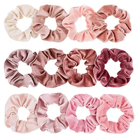 FINESTYLE Scrunchie pink Velvet Theme Hair Scrunchies Velvet Elastics Pink Lovers Scrunchy Bobbles Soft Hair Bands Hair Ties