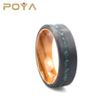 8mm Crushed Turquoise Inlay Beveled Edge Carbon Fiber Ring With Wooden Liner