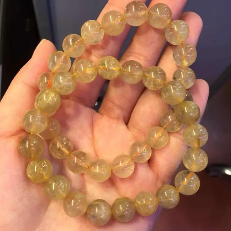 Wholesale 8mm Natural Gold Rutile Bracelet Loose Quartz Gemstone Beads for Men and Women Wholesale Gold Rutilated Stones