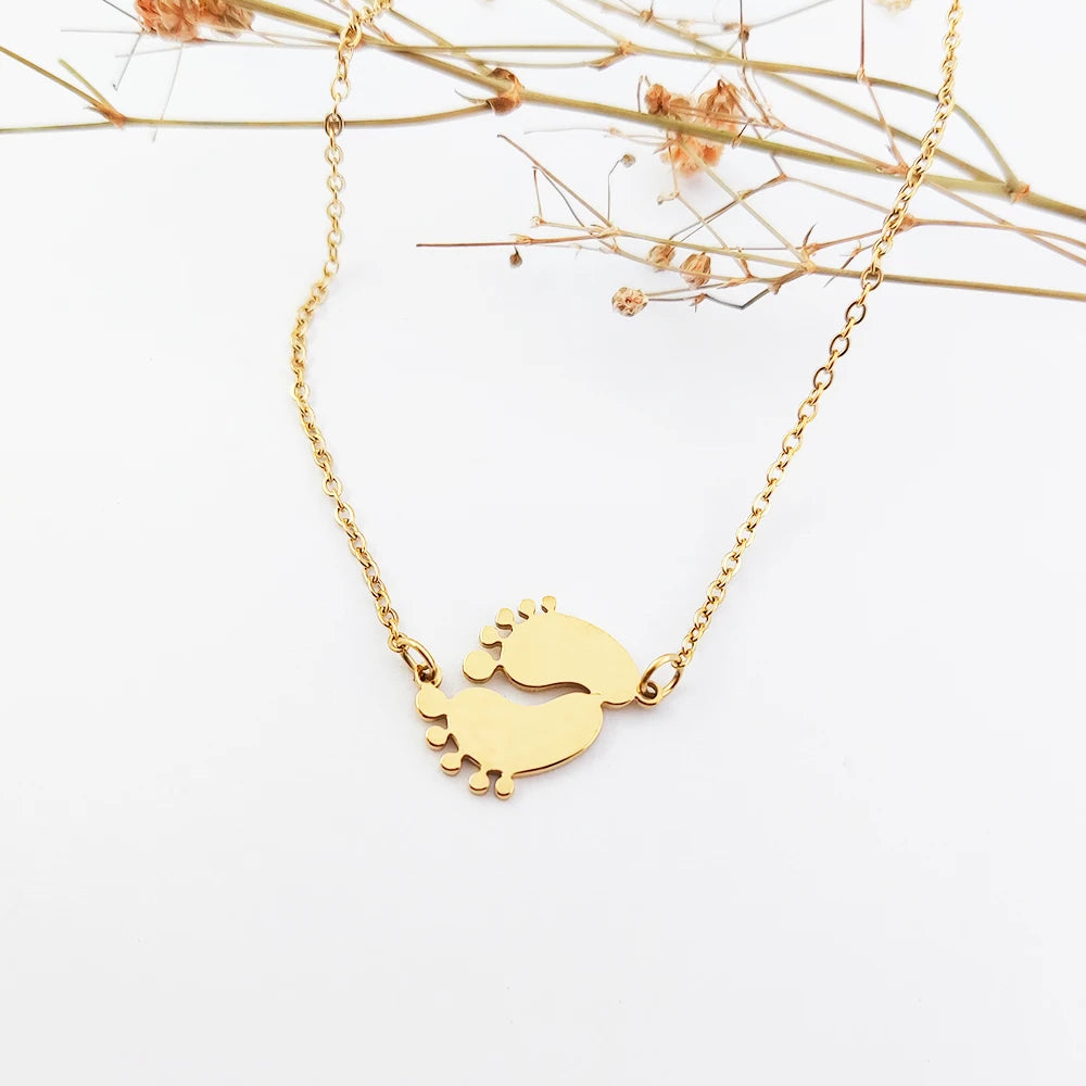 Feet Necklace Accesorios Para Mujer Al Mayoreo Custom Necklace Pendant Logo Baby Jewelry Footprint Necklace Bijoux En or 18k