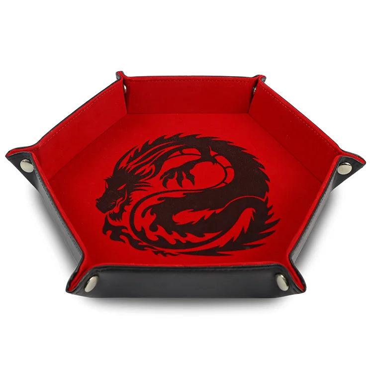 Hot Sell High Quality Factory Manufacturer Double Sided Folding PU Leather Soft Suede Dice Holder Tray Hexagon Game Storage Tray
