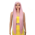 Long Silky Straight HD Transparent Swiss Synthetic Lace Front Wig Ash Blonde Ombre T Part Heat Resistance Synthetic Hair Wig