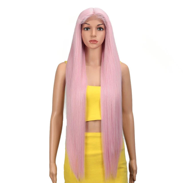 Long Silky Straight HD Transparent Swiss Synthetic Lace Front Wig Ash Blonde Ombre T Part Heat Resistance Synthetic Hair Wig
