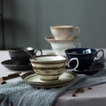 New Design 250ml Black White Color Coffee Cup and Saucer Set Ceramic Coffee Cups