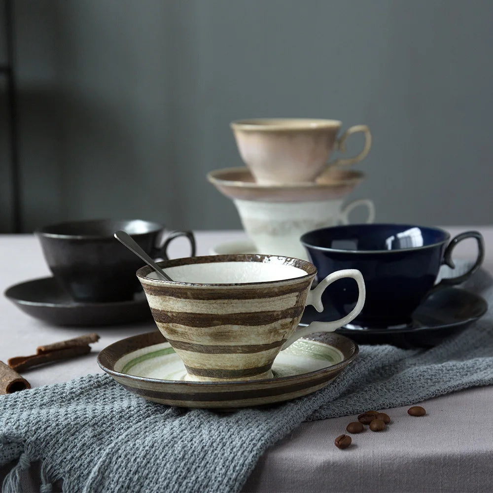 New Design 250ml Black White Color Coffee Cup and Saucer Set Ceramic Coffee Cups