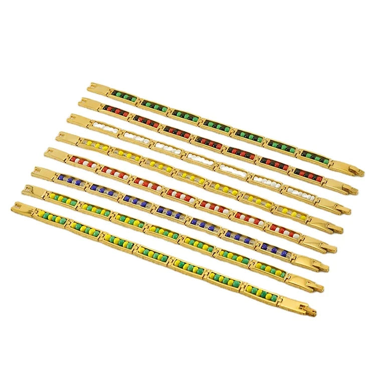H015 Wholesale Pulseiras Pulsera Mujer Orula PVD 18K Gold Plated Stainless Steel Bijouterie Colorful Beaded Bracelets for Women
