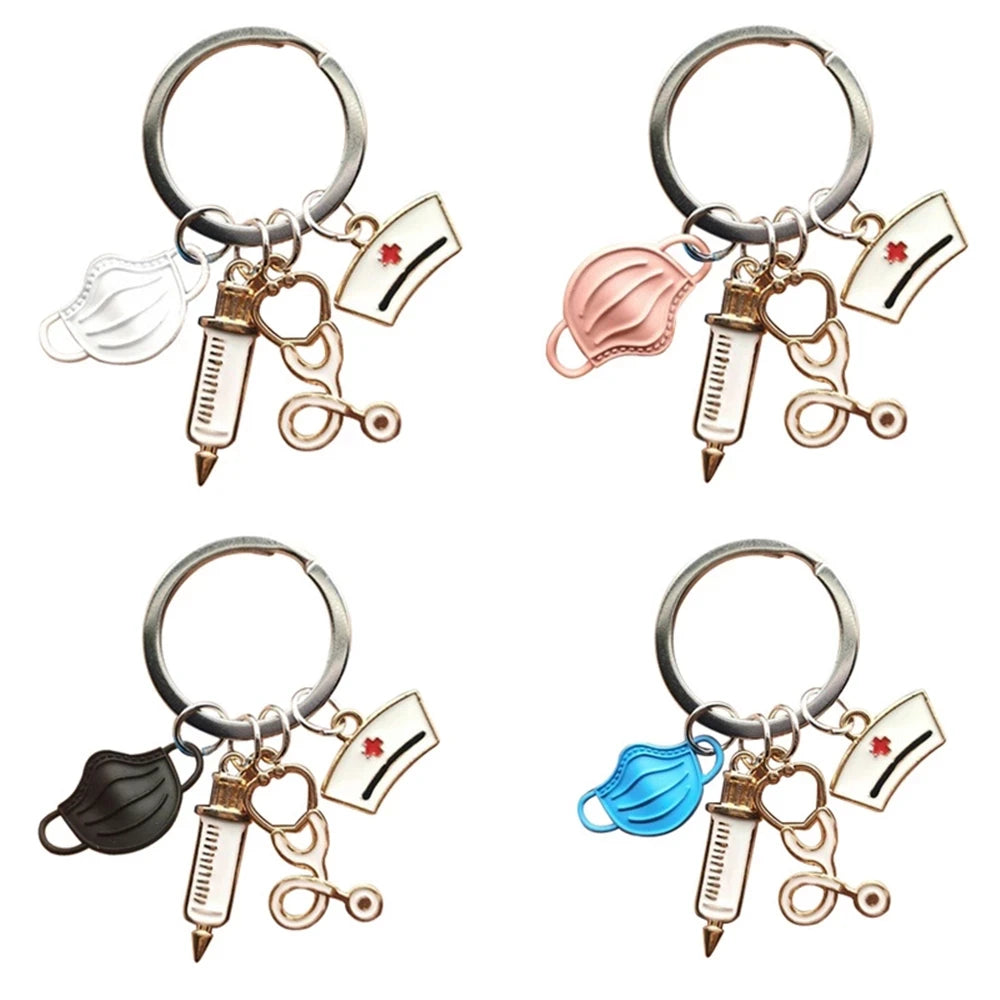200 Models Medical Key Chains Doctor Nurse Hat Cap Mask Key Ring Injector Syringe Cardiogram Stethoscope Pendant Key Chain