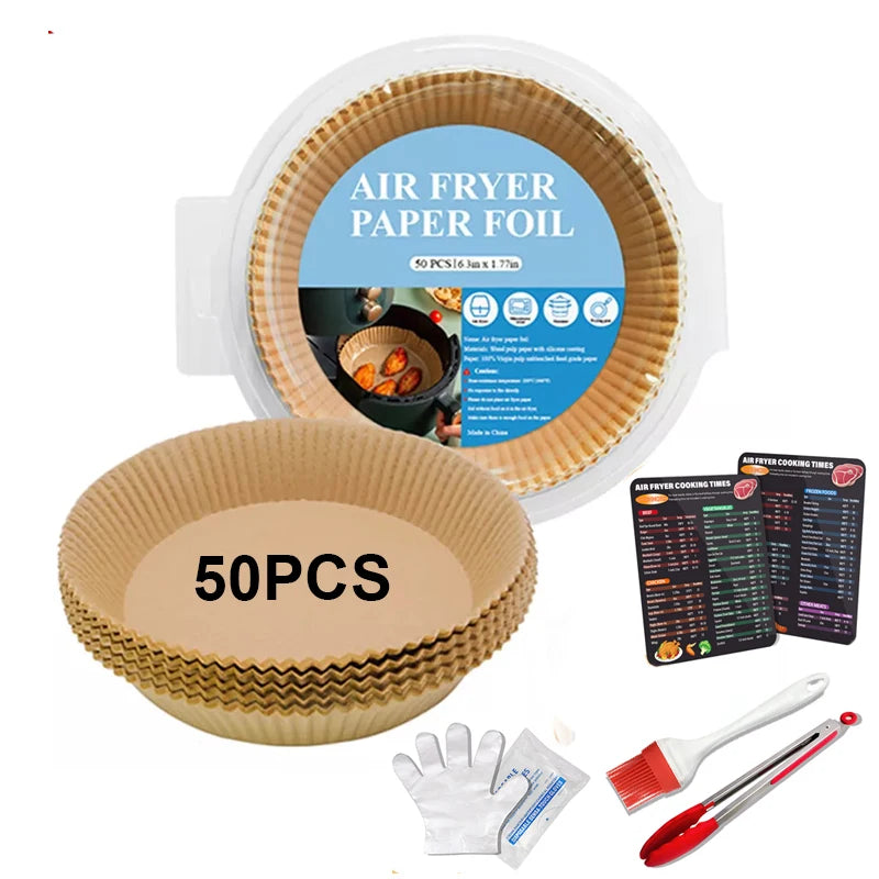 Best Sellers Air Fryer Recipe Schedule+Brush+Clip+50PCS Air Fryer Disposable Paper Liner Set