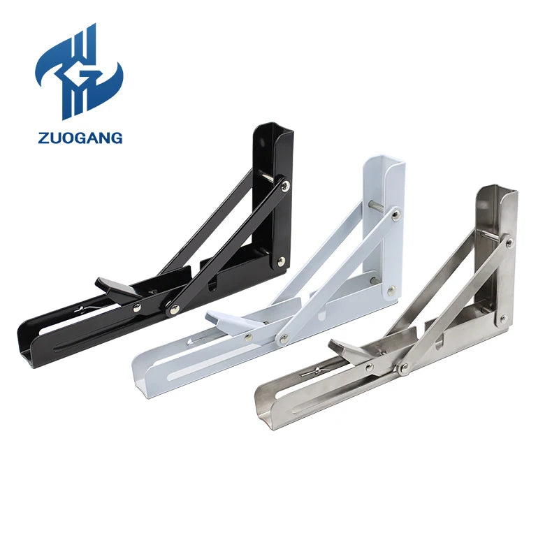 Zuogang 8 to 20 Inch Wholesale Triangle Adjustable Stainless Steel L Angle Wall Mount Folding Shelf Brackets