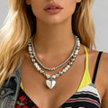 2 Pieces Trendy CCB Turquoise Beaded Peach Heart Necklace Set for Women Charms Ladies Stacked Choker Fashion Jewelry Accessories