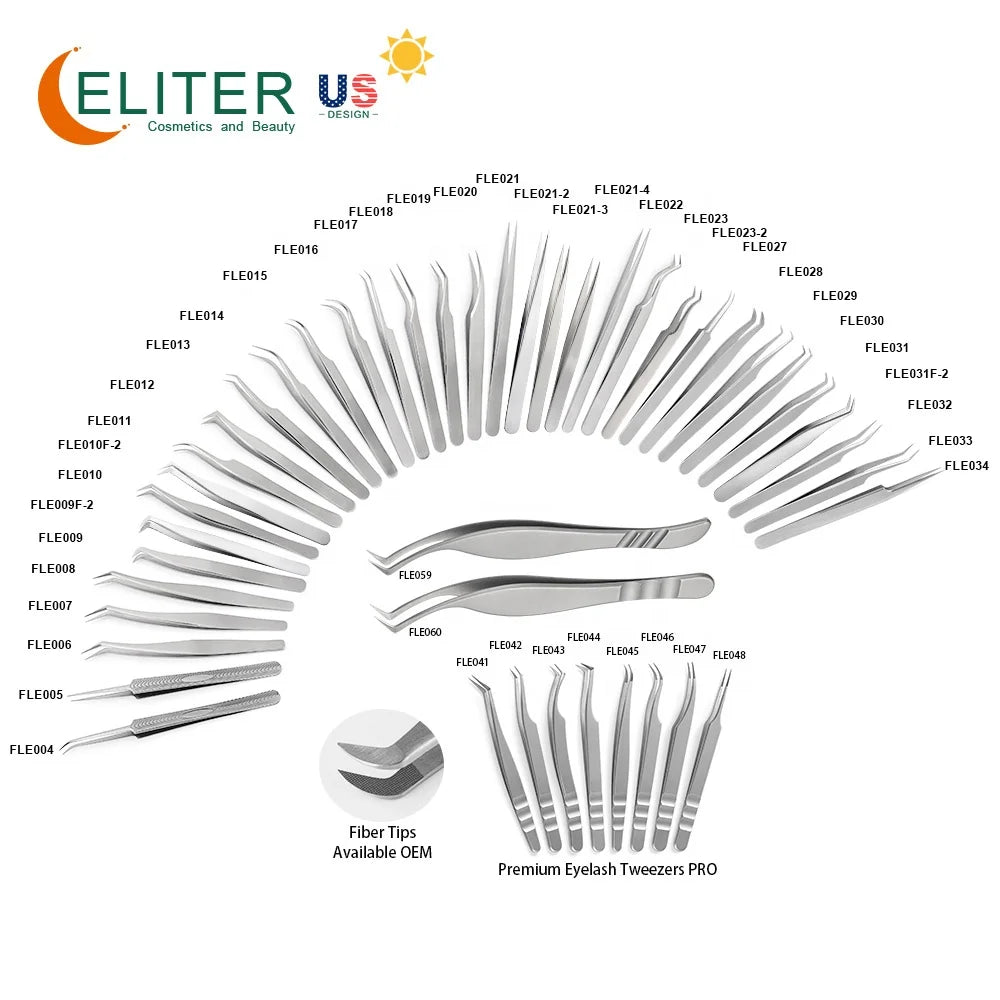 ELITER Hot Sell Stainless Steel Titanium Fan Eyelasstainless Steelensible Tweezer Tool Eyelash Tweezer Lash Tweezer 10mm