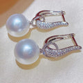 Zirconia Silver-Plated Women's Elegant Large Pearl Earrings Pendant Jewelry