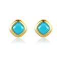 CZCITY Clear Sky Blue Pink Color Single CZ Stone Small Square Crystal Gemstone Earring Real Gold Plated Daily Date for Women