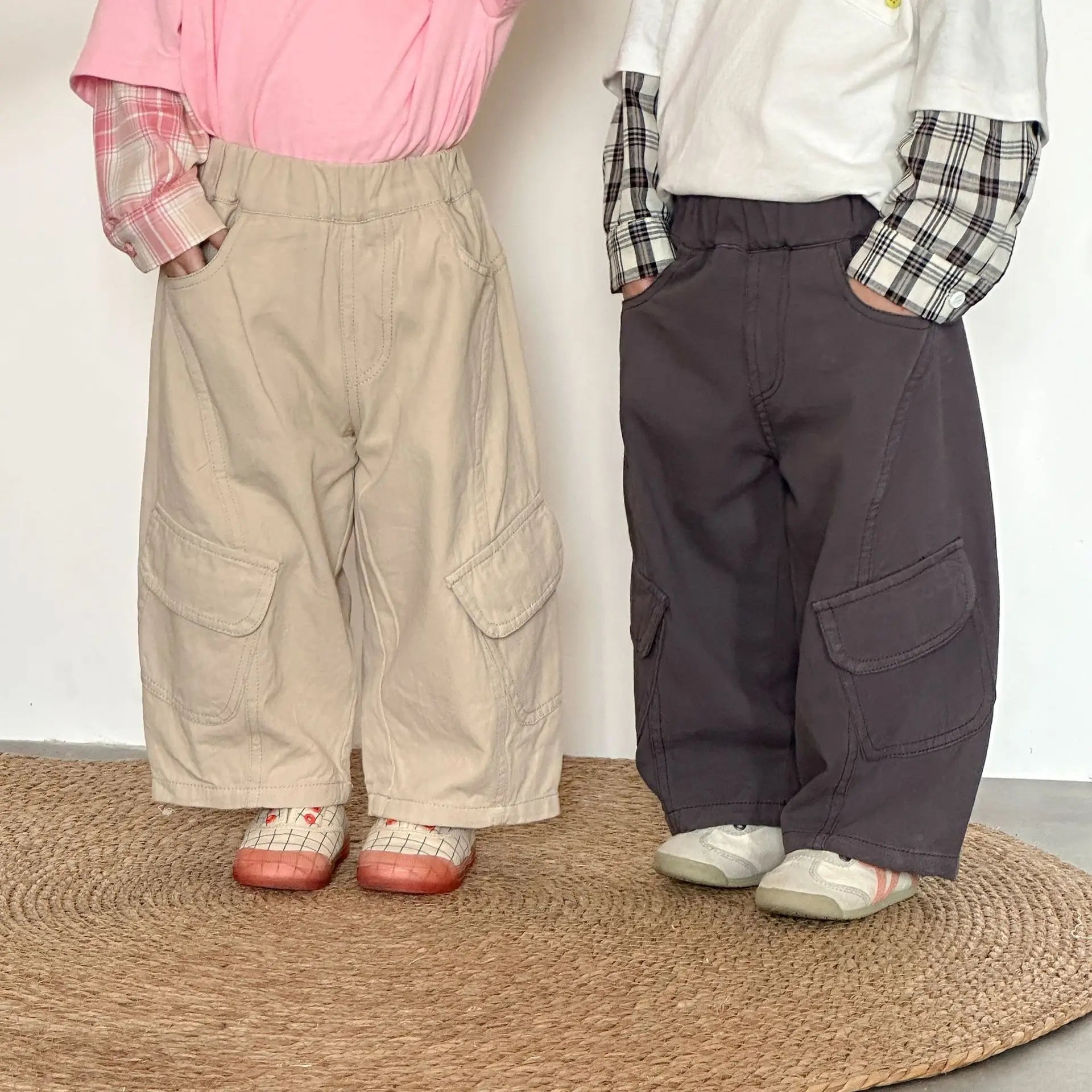 2026 New Korean Style Spring and Autumn Children's Cotton Overalls Pants Boys' Casual Knife Pants Girls' Wide Leg Trousers