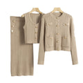 Spring Autumn Solid Color Button Knit Set Elegant Knit Sweater and Sleeveless Vest and Skirt Set Knit Three Piece Set for Women