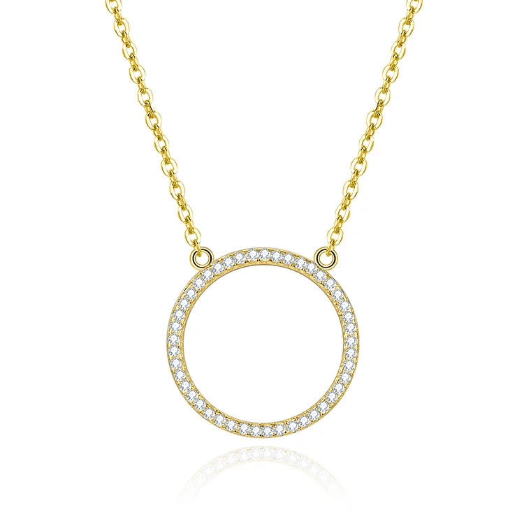 925 Sterling Silver Necklace for Women Gold Plated Aaa Cubic Zirconia Circle Pendant Chic Diamond Chains for Party Occasions