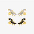 FUAMAY 925 Solid Silver Curved Leaf Stud Earrings with Oval Stone Gold Plated Cartilage Piercing Screw Back Earrings