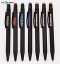 Zeamor Pluma Aguja Promotional Soft Rubber Coated Aluminum Plunge Action Ballpoint Black Logo Custom Metal Stylus Pen