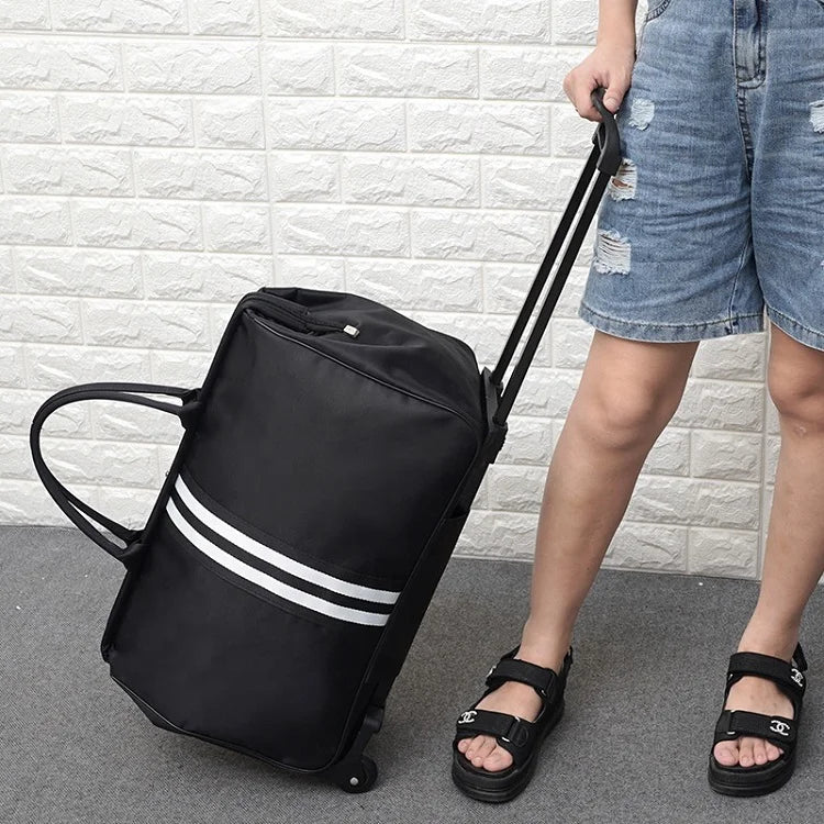 Factory Direct Supply Qetesh Convenient Foldable Rolling Luggage Travel Duffle Bag Weekend Bag