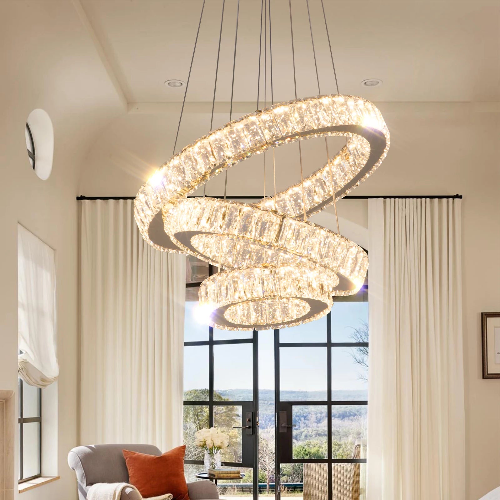 Polished Stainless Steel LED Chandelier 3 Ring K9 Crystal Modern Gold Design Foyer Warm White/Cool White Lighting Room Ceiling