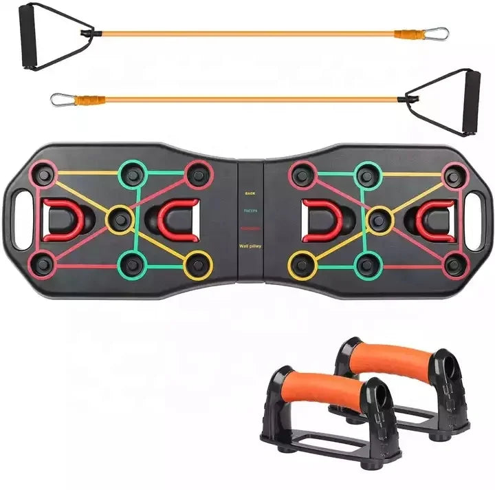 CHENGMO SPORTS Multi-purpose Push up Board with Resistance Band Push up Rack Board Drawstring Folding Push-up Training Board