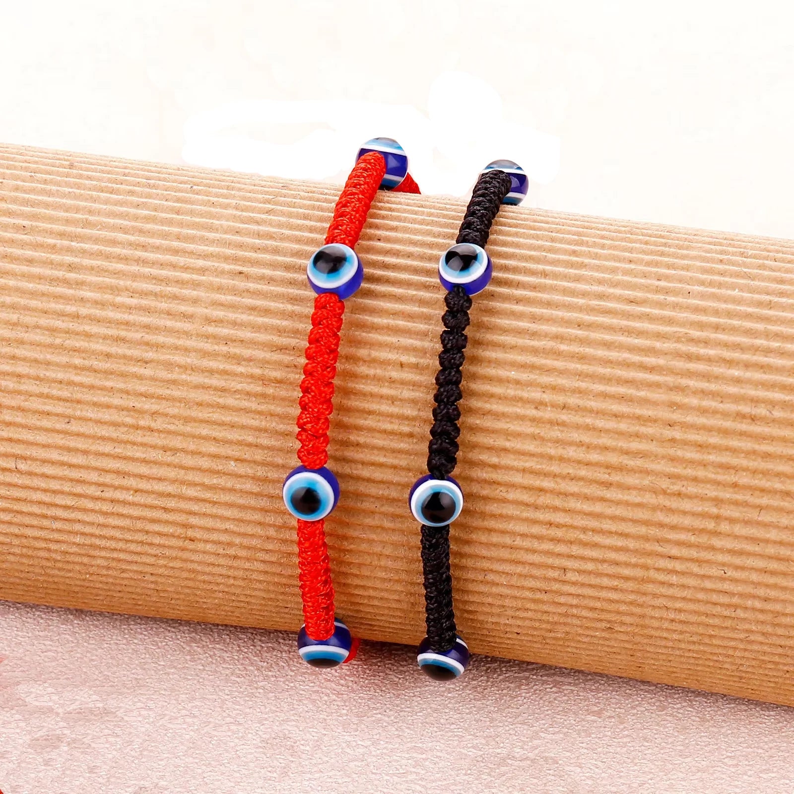 Rinhoo Evil Eye Bracelet Acrylic Blue Eye Couple Braid Rope Handmade Adjustable Women Men Friendship 2 Pcs Card Bracelet Set