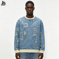Custom Full Printed Denim Baggy Oversized Washed Sweatshirt for Men