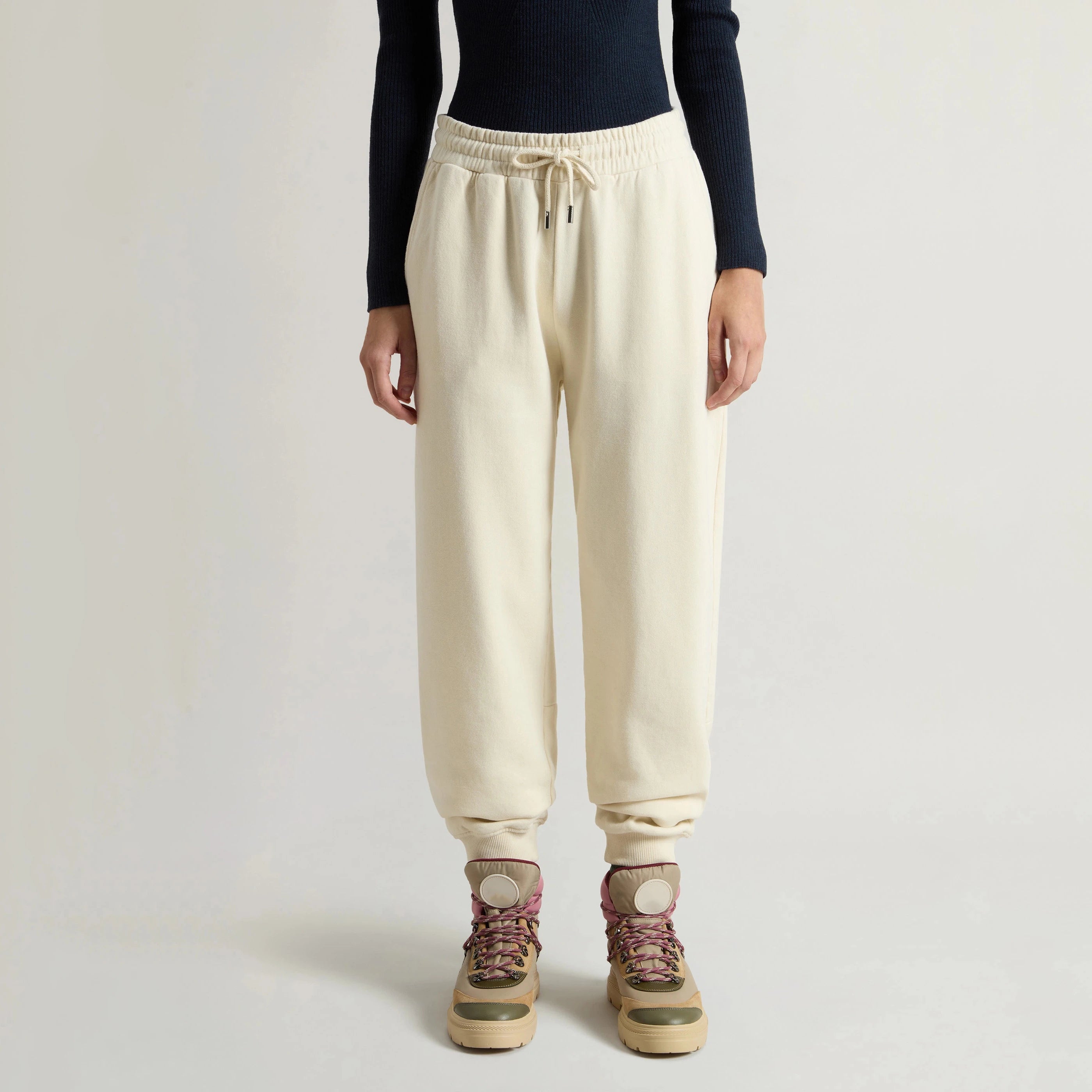 Women's Soft Loose Fit Cotton Pants Elastic Waistband Drawstring Rib Cuffs Joggers