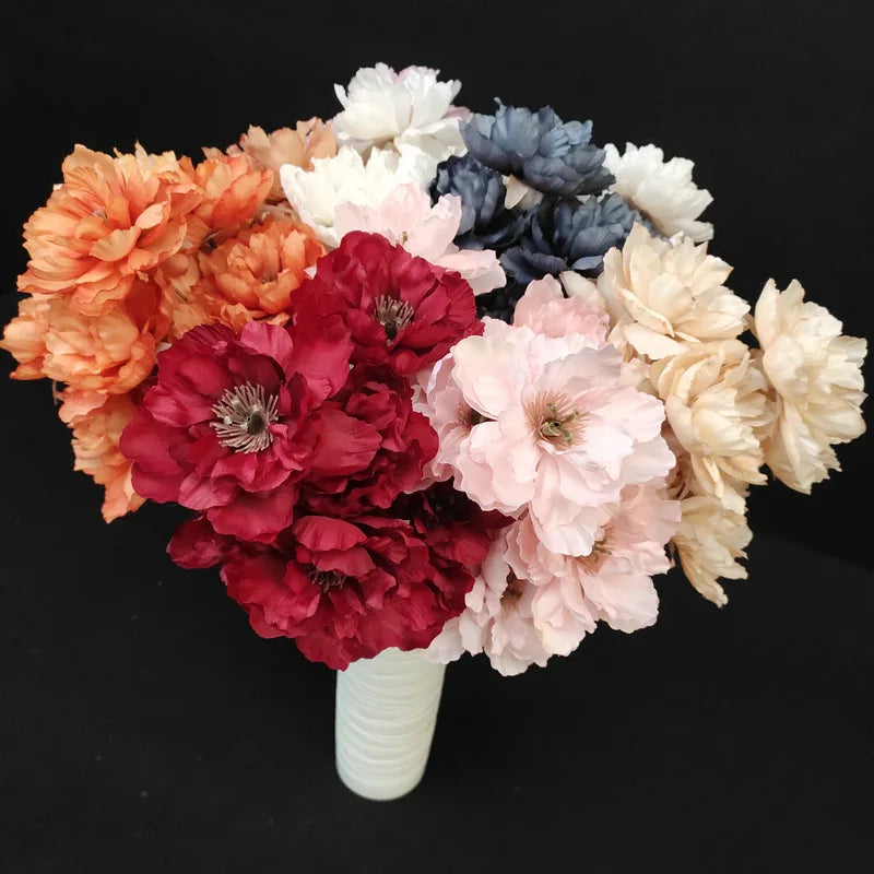 Handmade 3 Head & 9 Head Silk Faux Peony Flower Arrangement for Wedding Home Decoration Christmas Easter Mother's Day