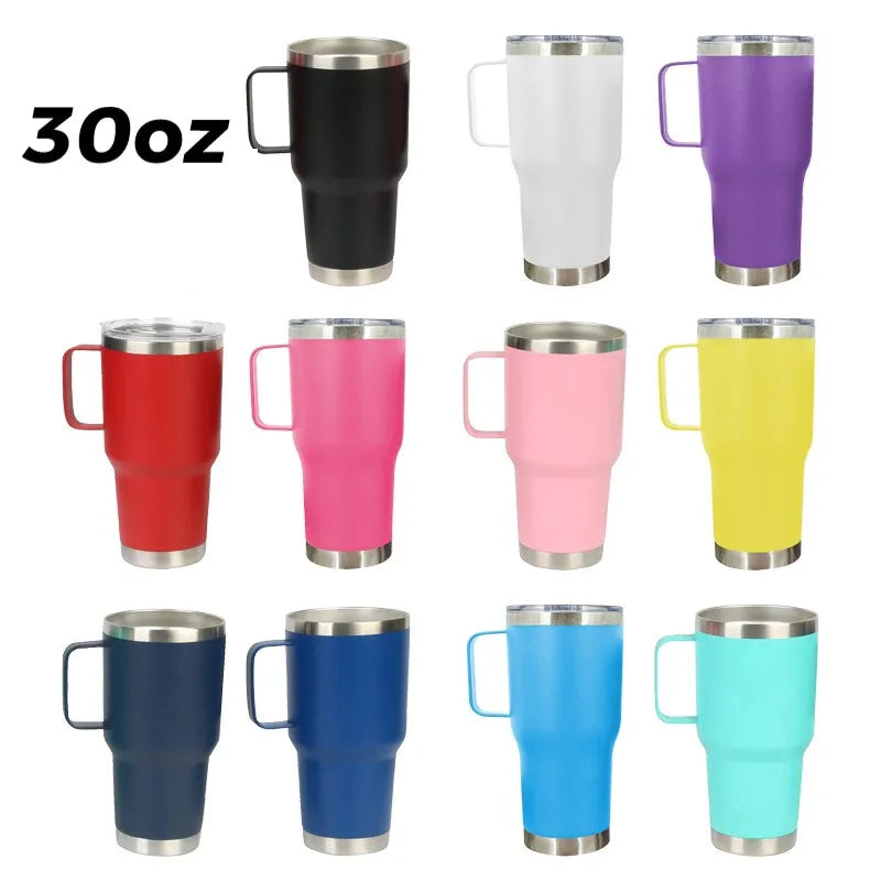 30oz Stainless Steel Tumbler With Straw & Handle Cooler Vaccum Insulated Thermos Tumblers Coffee Mugs Camping Cups