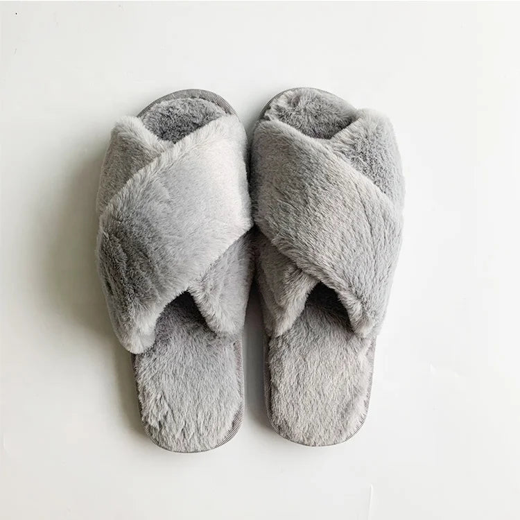 Wholesale Open Toe Soft Fashion Winter Fall Faux Fur Comfy Sole Lady Slides Fleece slippers for Women House Shoes
