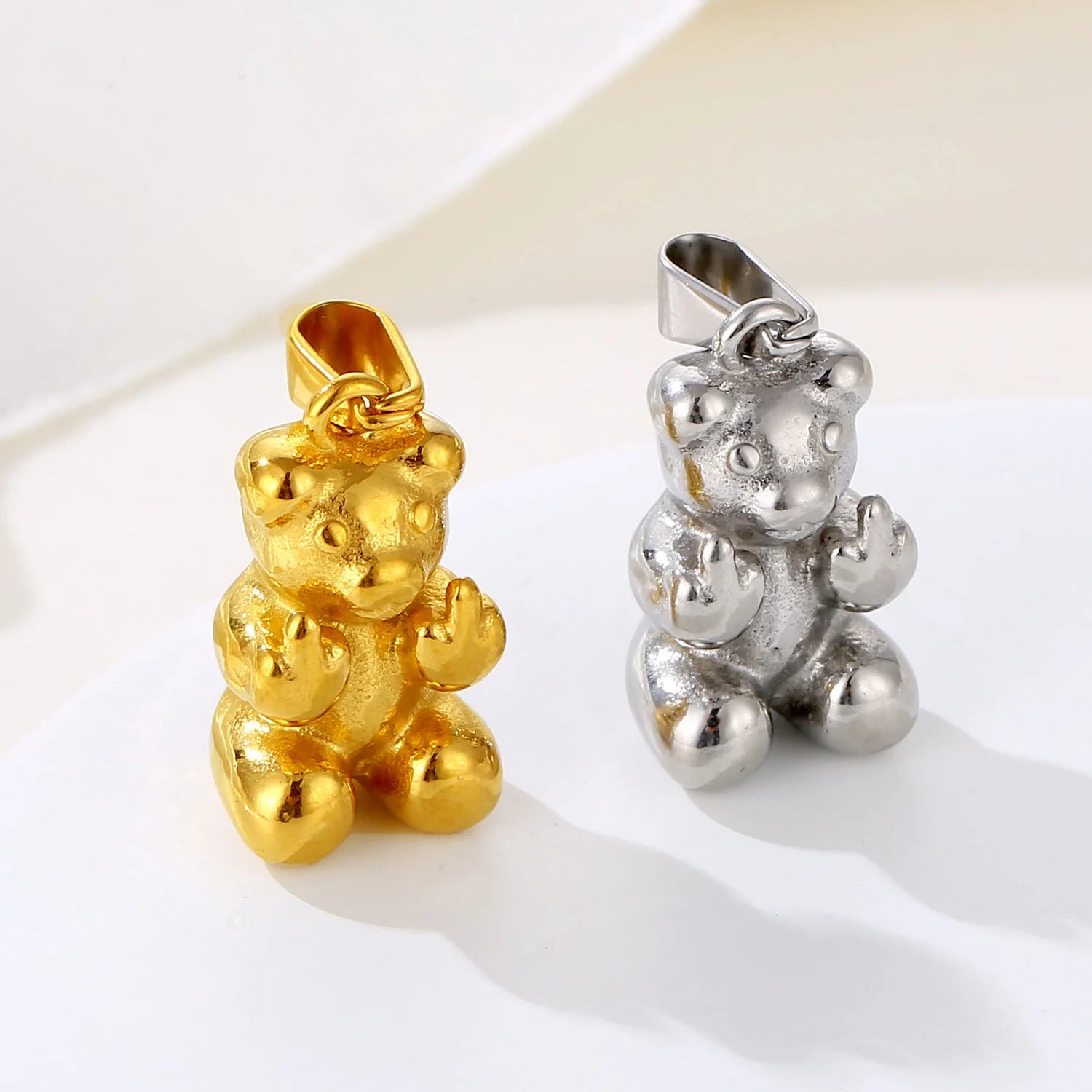 Non Tarnish Bear Pendant 20mm Silver Gold Animal Stainless Steel Hip-hop Men Offensive Bear Necklace Charm