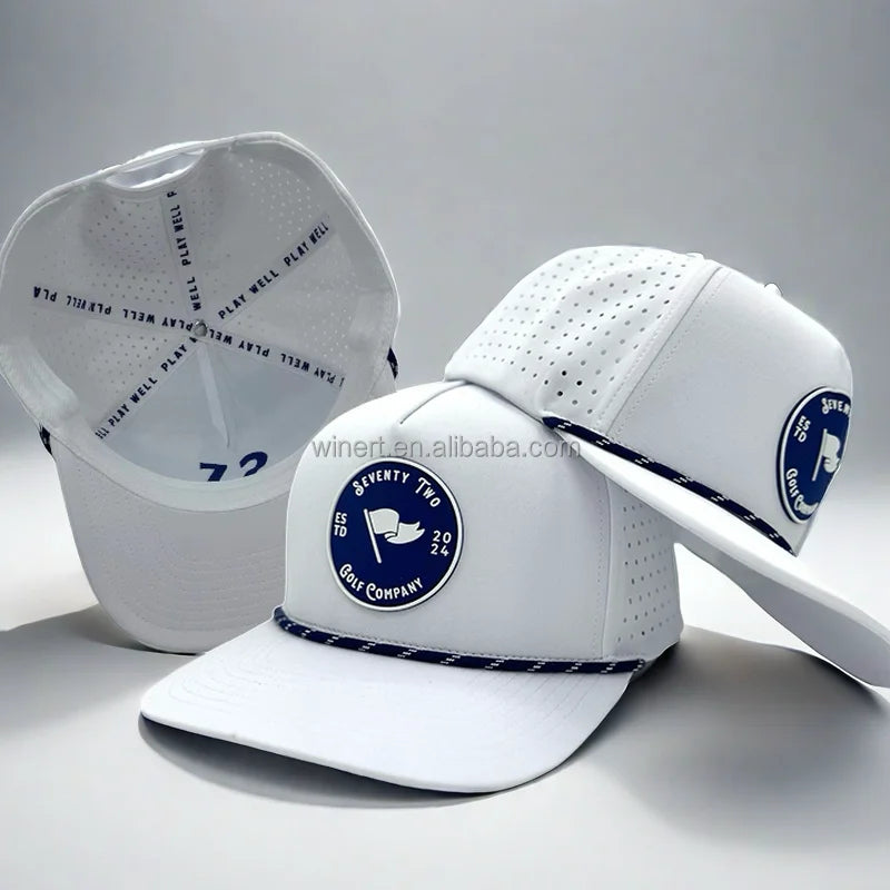 OEM Customized Made Dad Hats Custom 3D Embroidery Logo Adult Golf Mens Cap 5 Panel Unisex Laser Cut Perforated Rope Baseball Cap