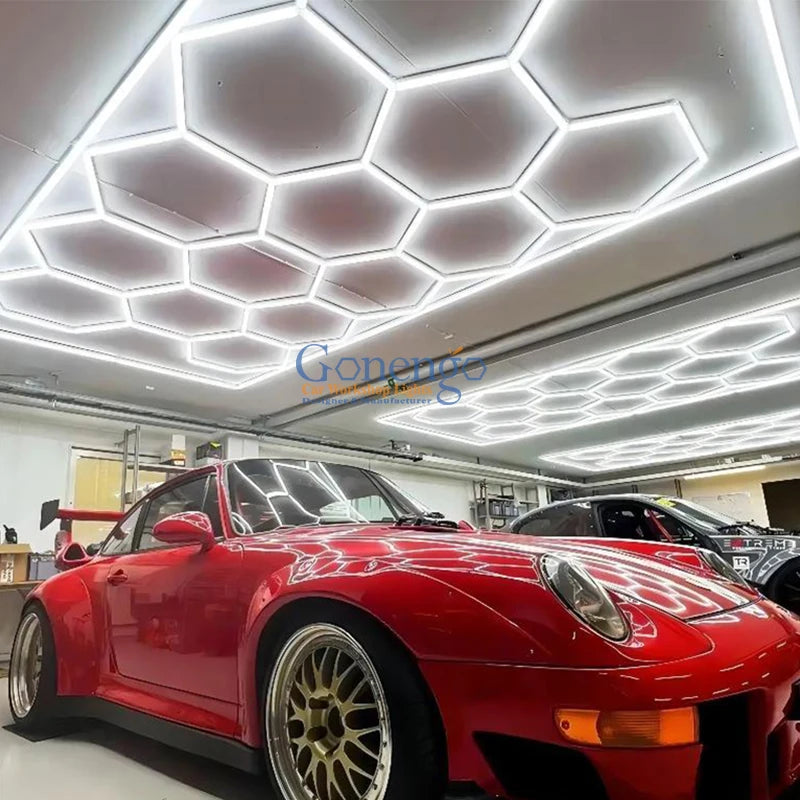 Gonengo New Modern Hexagon Garage Lights Car Wash White Showroom Indoor Light Hex Detailing Auto Led