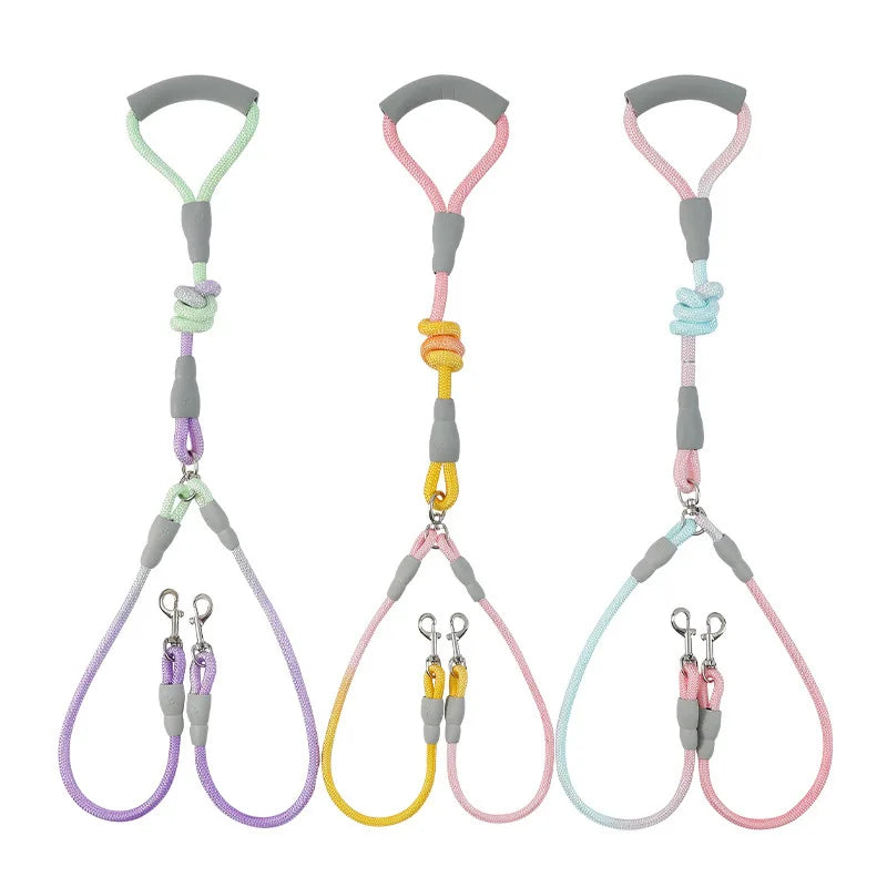 Premium Dual Dog Leash with Gradient Color Design Comfortable Handle and Durable Rope Material Walking Two Pets Dog Leash