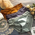 High-End Satin Lace Panties Feminine Mid-Waist Pure Cotton Translucent Ladies Briefs Underwear Women's Panties