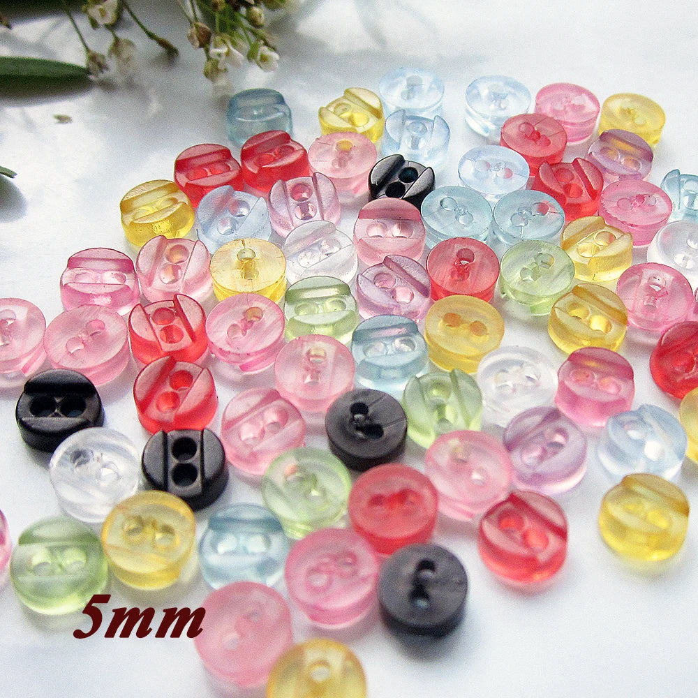 200pcs 10 Colors 2 Holes 5mm Colorful Transparent Mesh Flute Mini Buttons DIY Sewing Plastic Small Doll Buttons Wholesale