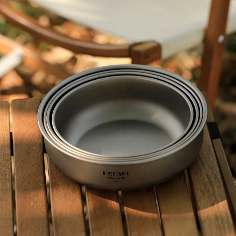 Outdoor Camping Hiking Picnic Accessories Tableware Titanium Bowls Set Ultralight Titanium Dinner Bowl Pan with Foldable Handles