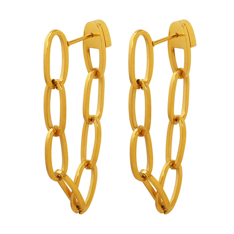 Personalized Chain Earrings Tassel Plated 18K Gold Stainless Steel Versatile Earrings
